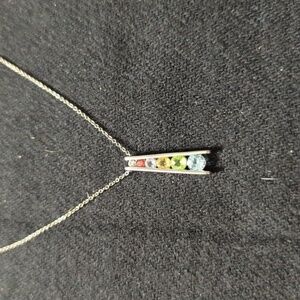 RSE Robert Seeman Sterling Silver Ladder Gemstone Pendant Statement Necklace